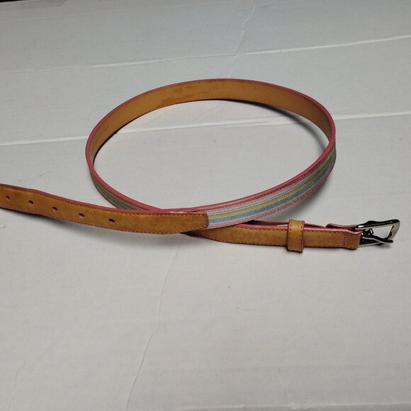 ❤️COACH Pink Striped Ribbon Fabric and Leather Belt Size Small main image 6